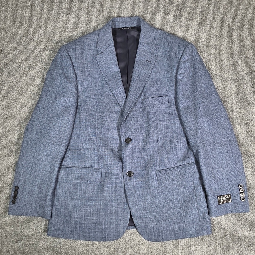Jos A Bank Traveler Tailored Fit Blue Wool Sport Coat Blazer 42 Short 254040